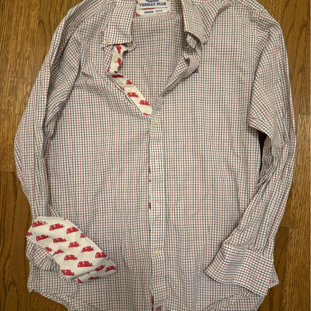 Thomas Dean red and blue Checkered Ole Miss Button Down Shirt